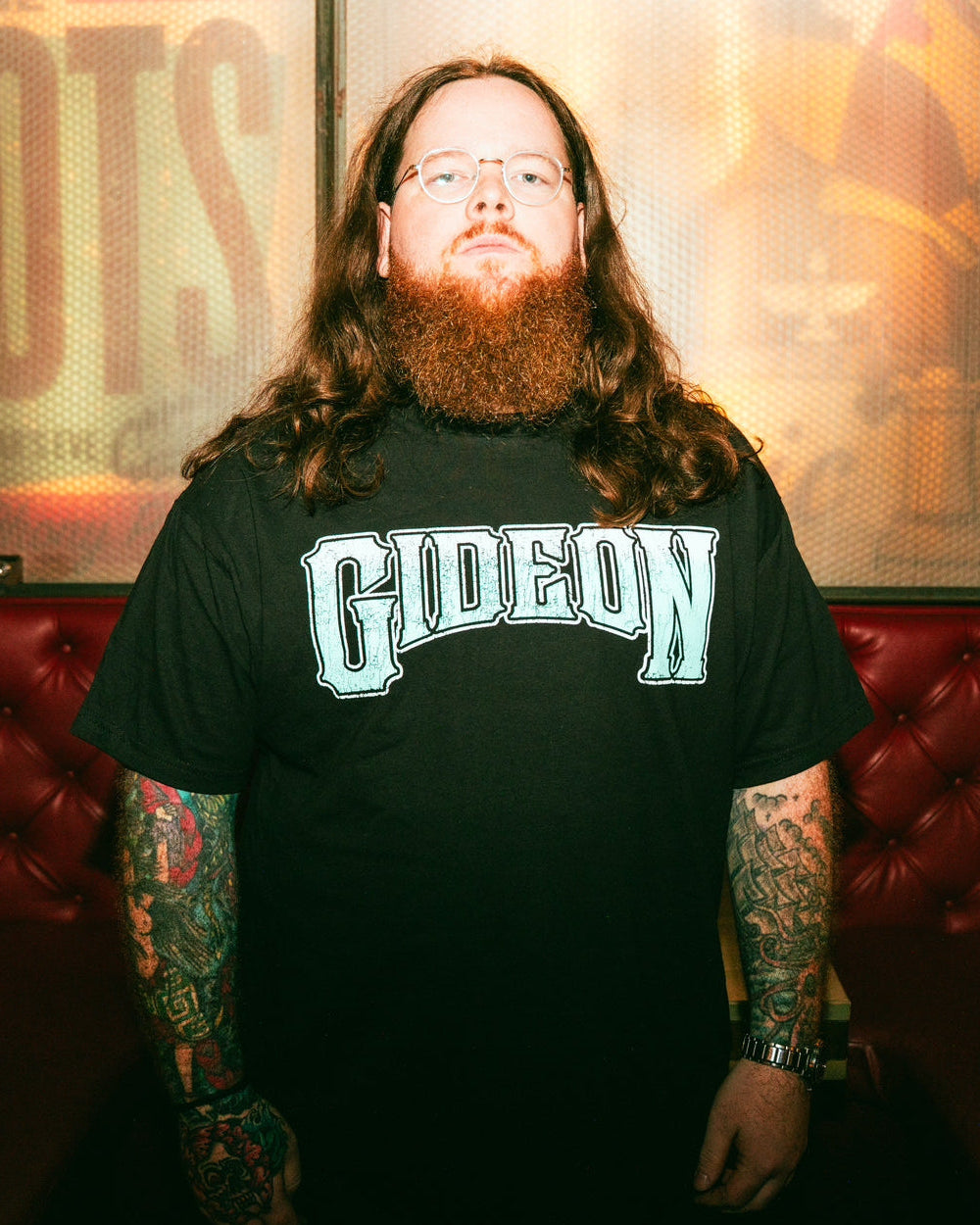 TYLER RILEY ICE BLUE GIDEON LOGO ON BLACK T FRONT PRINT