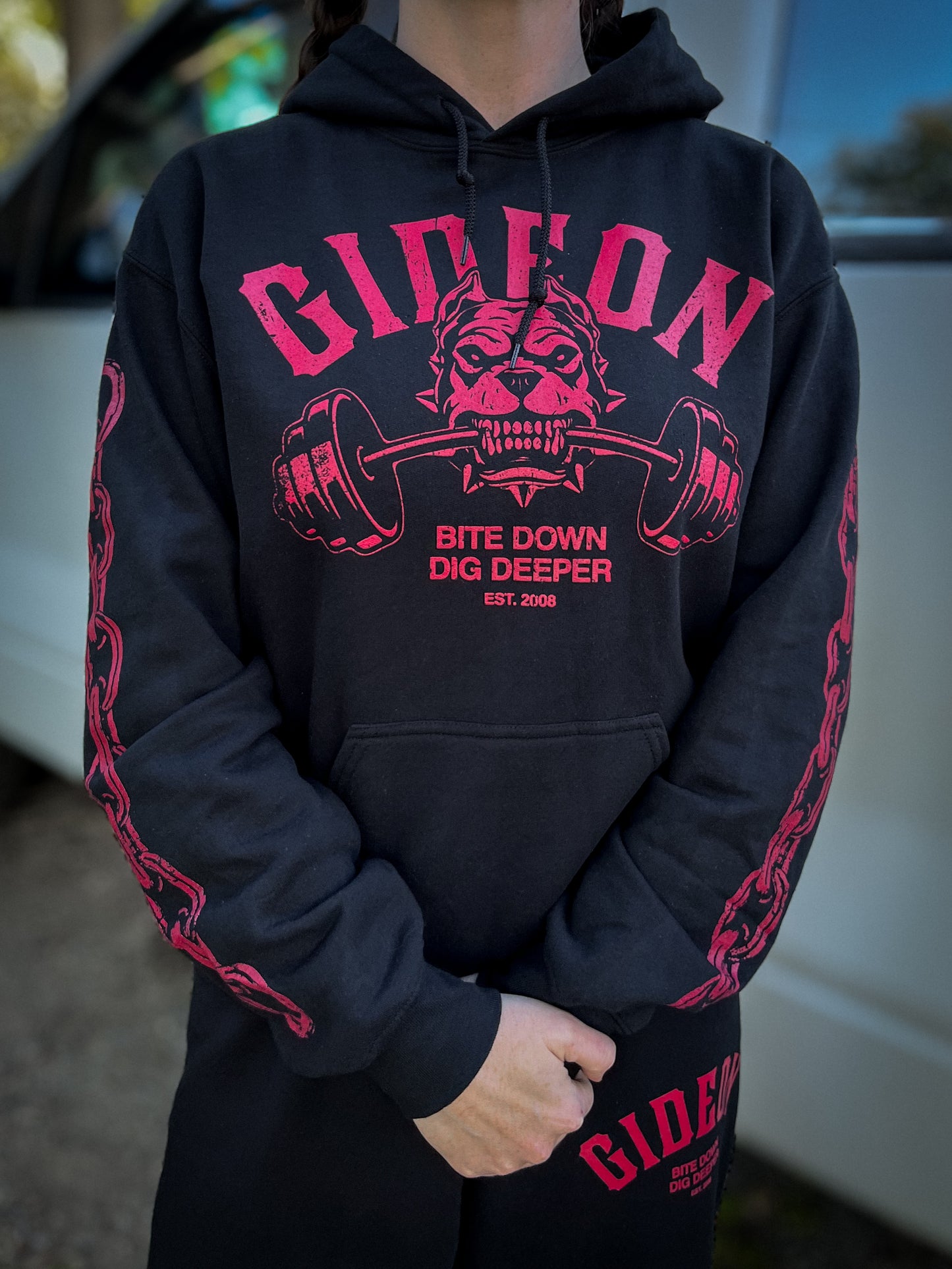 1. Hoodie - Bite Down Barbell - RED